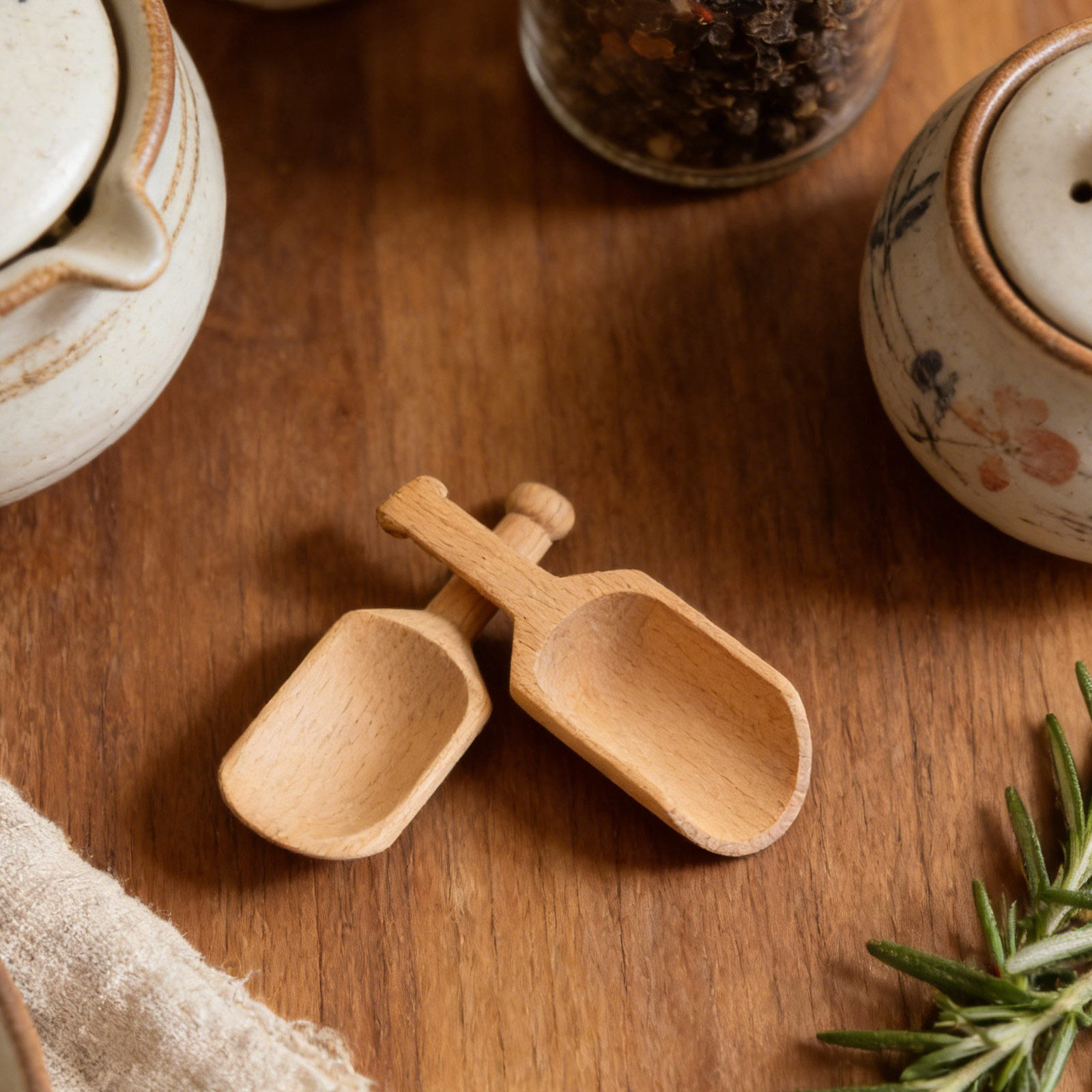 Coffee Tea And Bean Leaf - 2Pcs Natural Beech Wood Spoons for