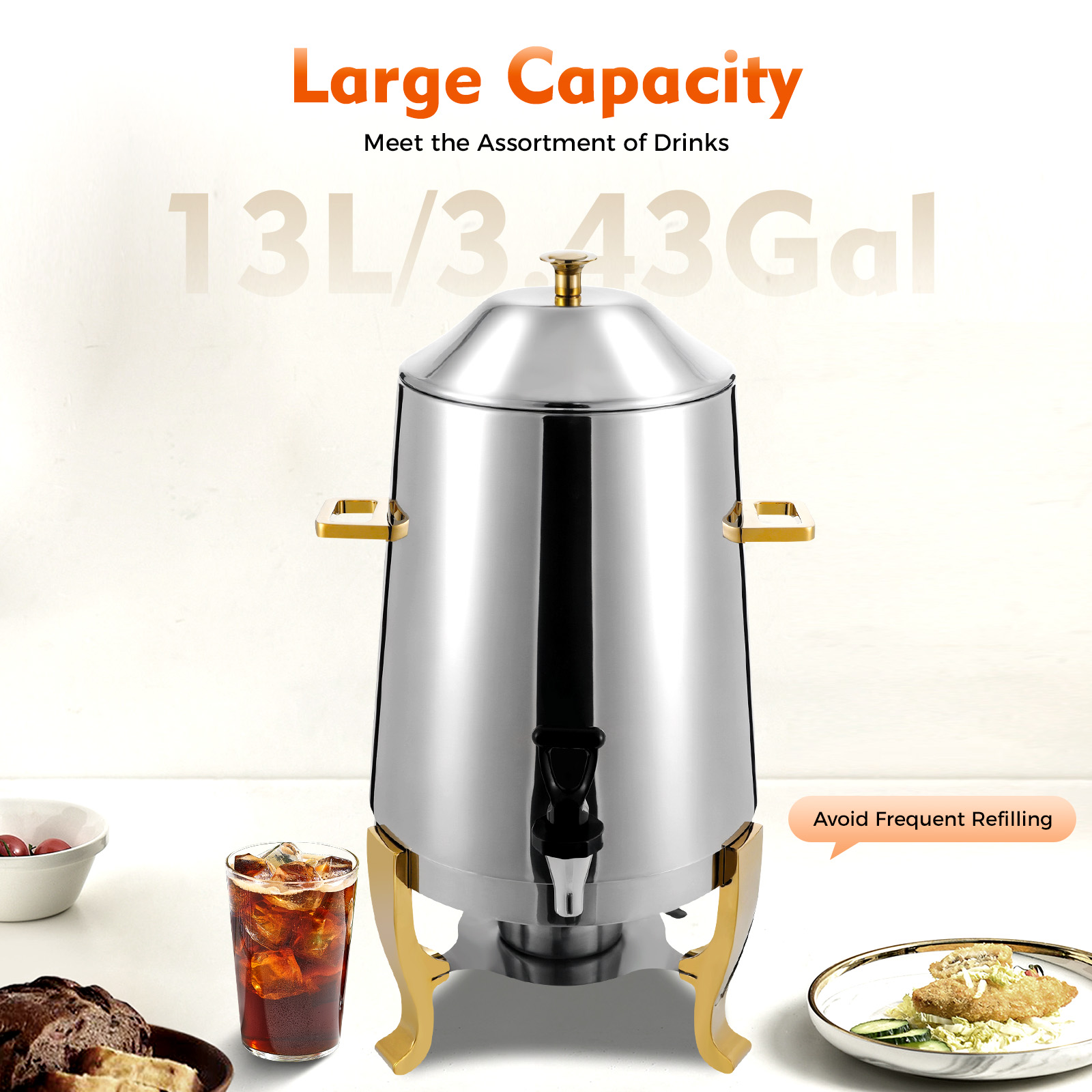 Coffee Tea Urn - 13L Large Capacity Stainless Steel Hot