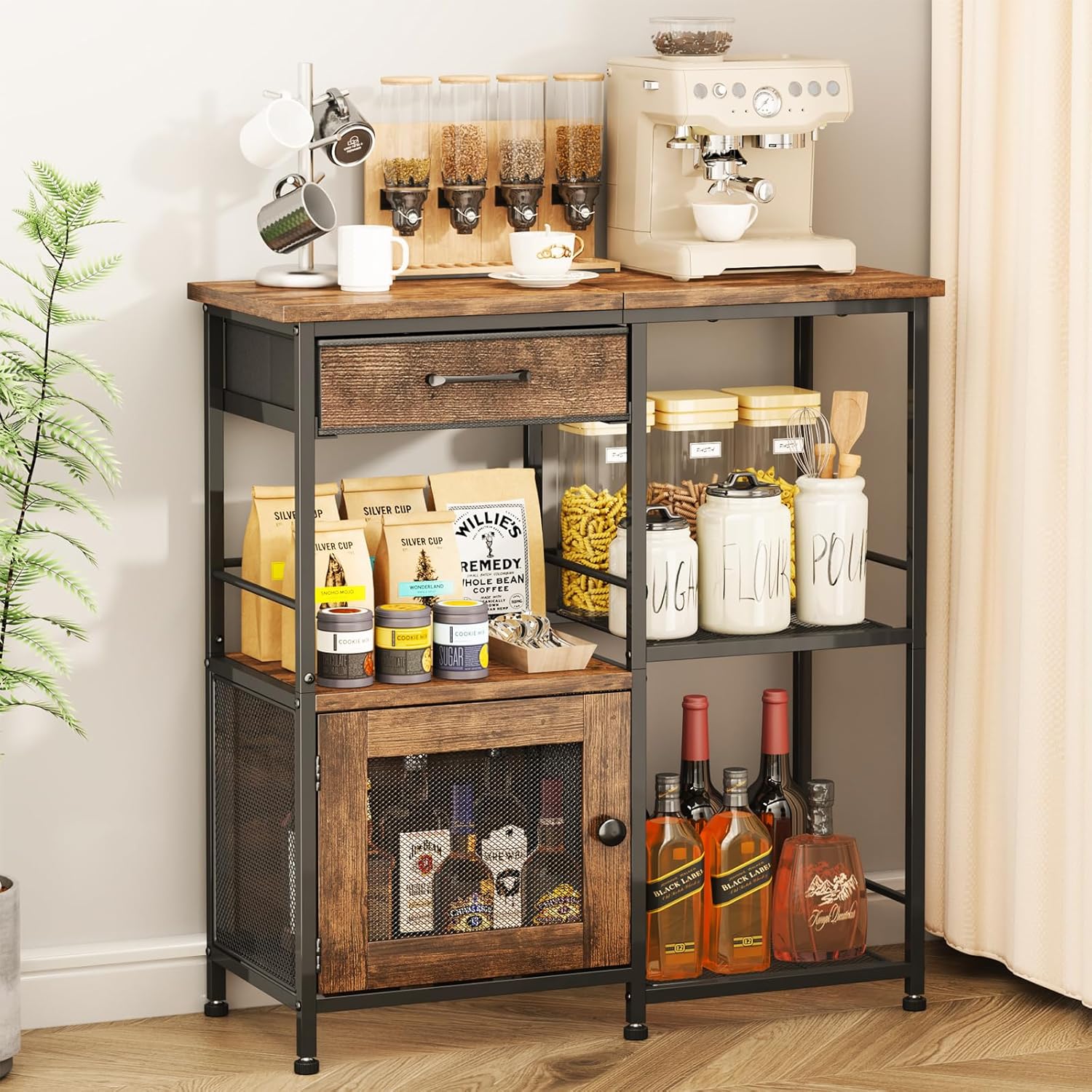 Coffee & Tea Difabis - Farmhouse Coffee Bar Cabinet with Drawers