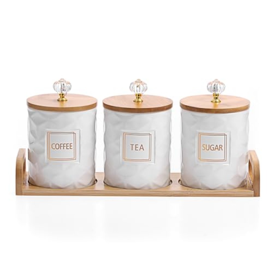 Coffee Tea Sugar Container Set - Set of 3 Ceramic Canisters Set