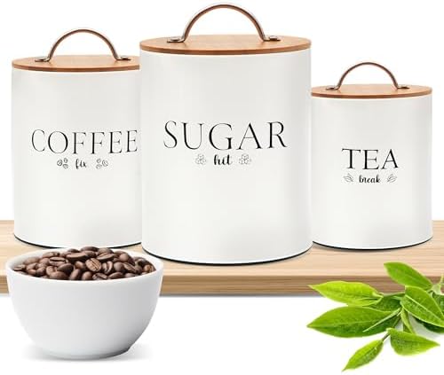 Coffee Tea Sugar Container Set - D'Lifeful 3PC Airtight Tea Coffee Sugar