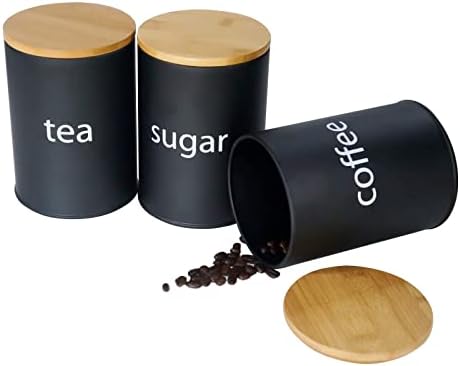 Coffee Tea Jar Set - SOTECH Black Metal Kitchen Canisters Set