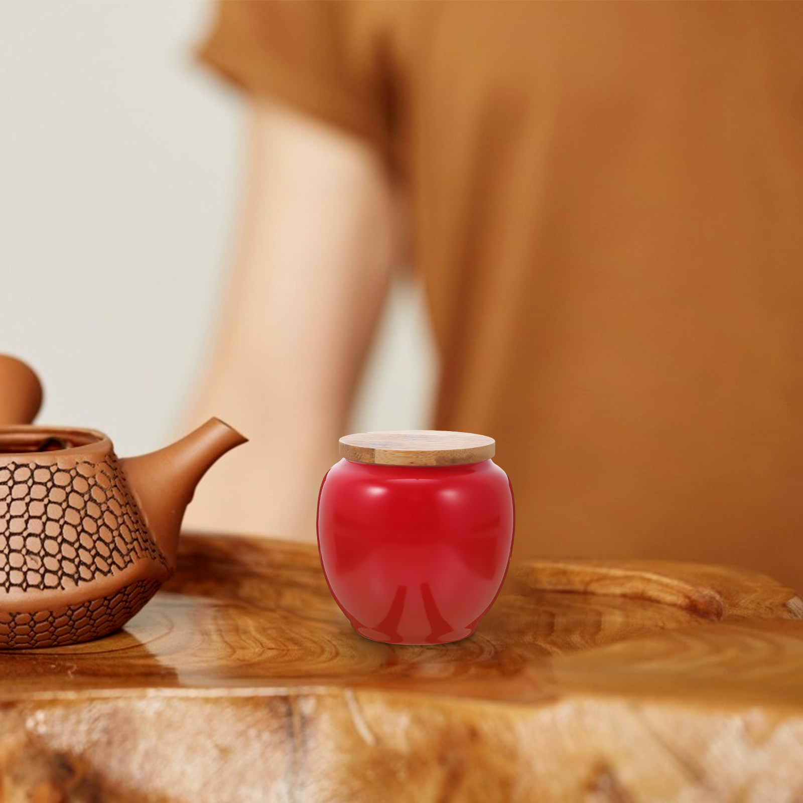 Coffee Tea And Bean Leaf - Ceramic Tea Canister with Bamboo Lid