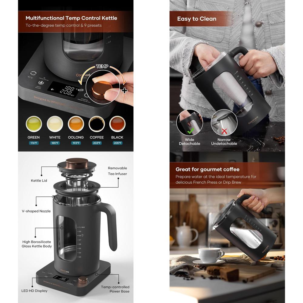 Tea And Coffee Kettle - Glass Tea Kettle with 1200W Fast