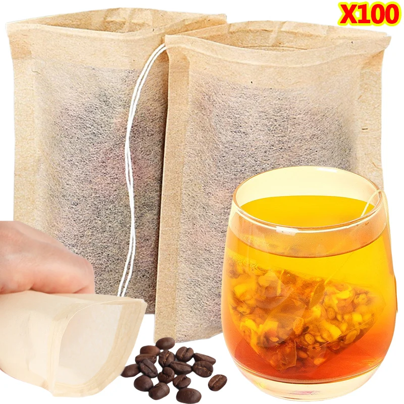 100Pcs Teabags with Drawstring - Coffee Tea And Bean Leaf review and price