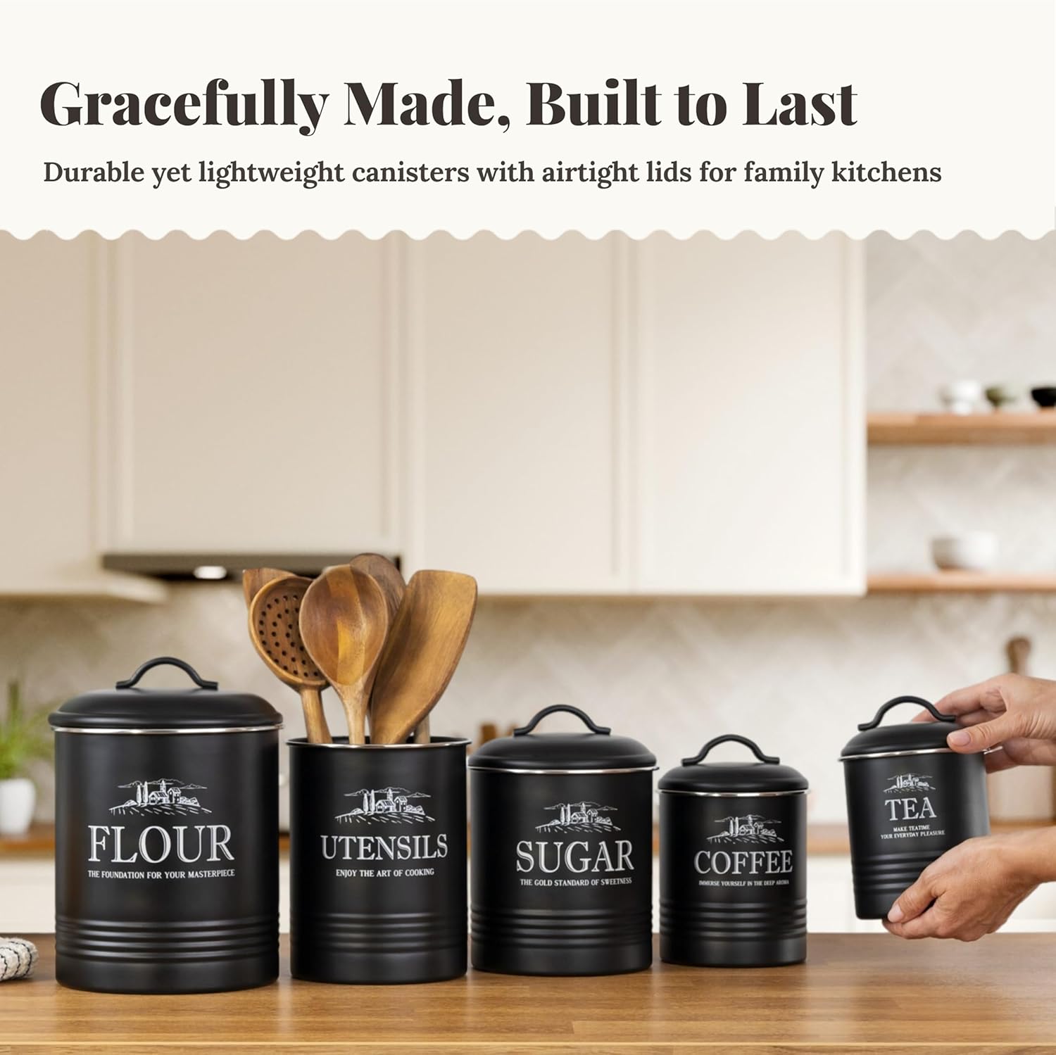 5-Piece Airtight Kitchen Canis - Coffee Tea Sugar Canisters review and price