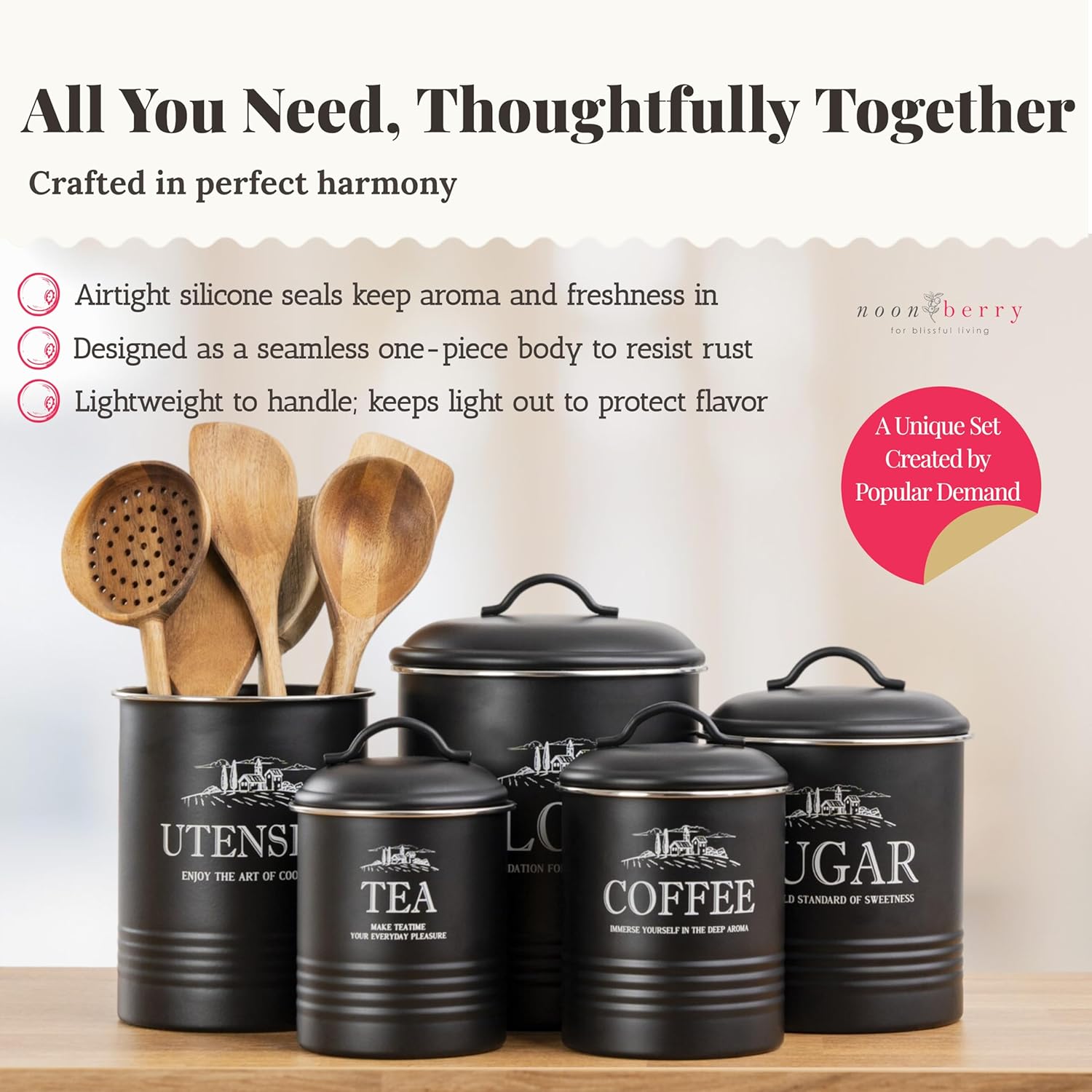 5-Piece Airtight Kitchen Canis - Coffee Tea Sugar Canisters review and price