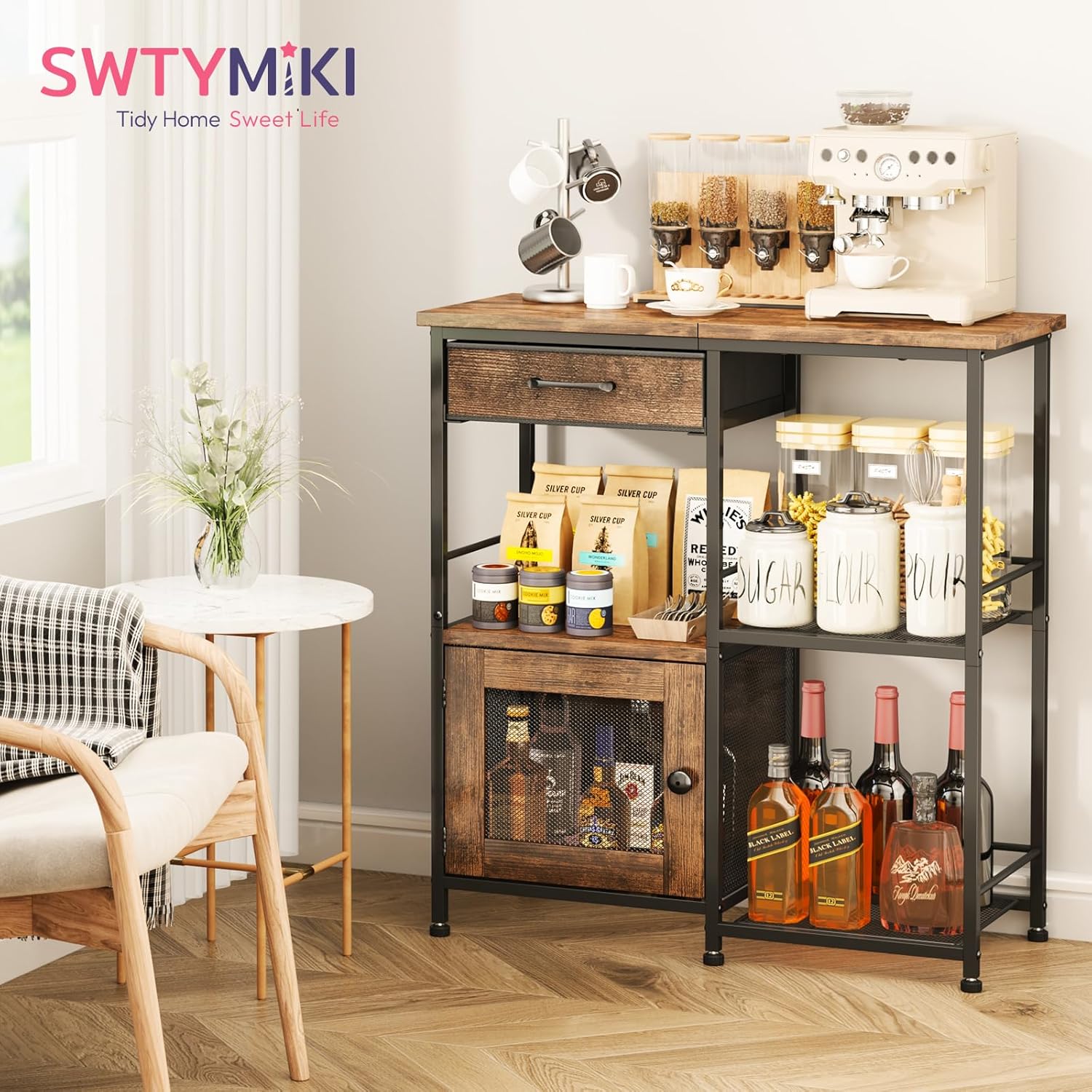 Farmhouse Coffee Bar Cabinet w - Coffee & Tea Difabis review and price