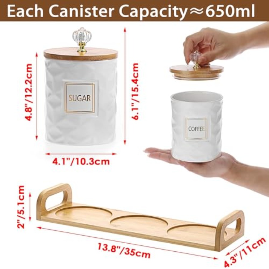 Set of 3 Ceramic Canisters Set - Coffee Tea Sugar Container Set review and price