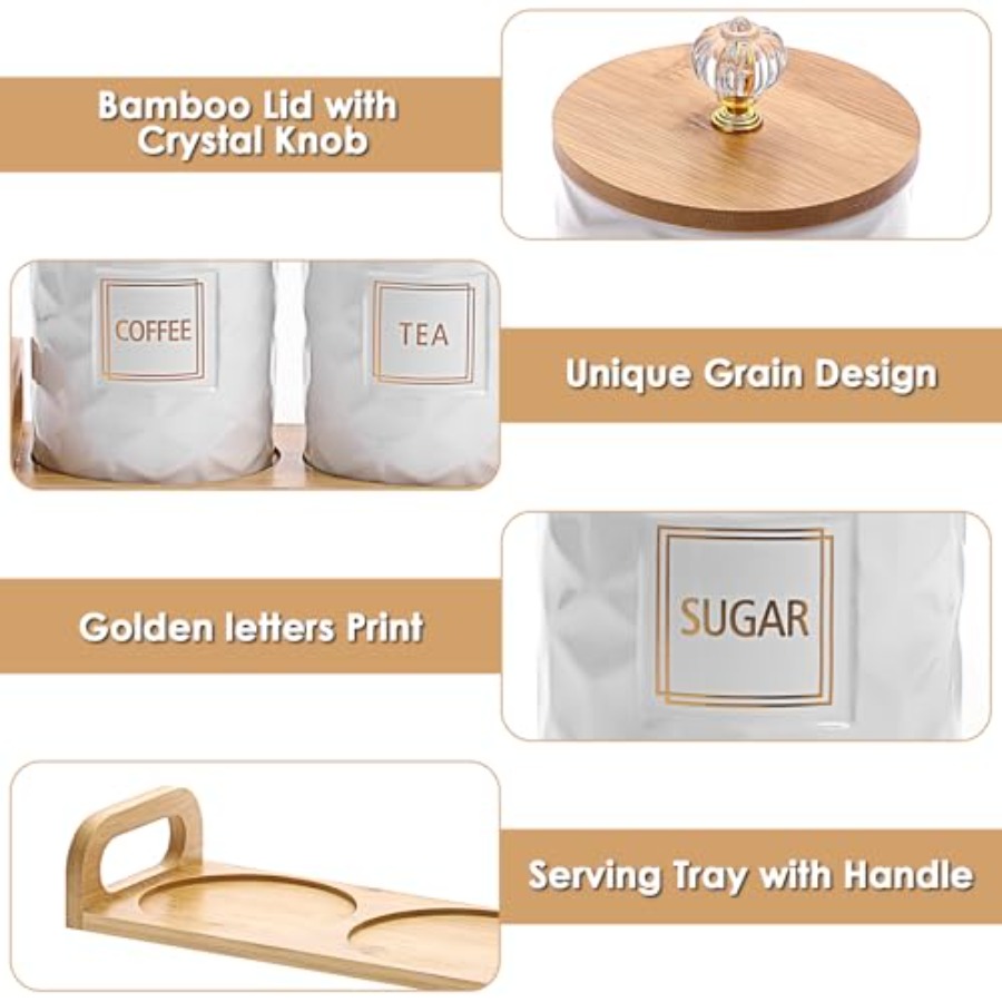 Set of 3 Ceramic Canisters Set - Coffee Tea Sugar Container Set review and price