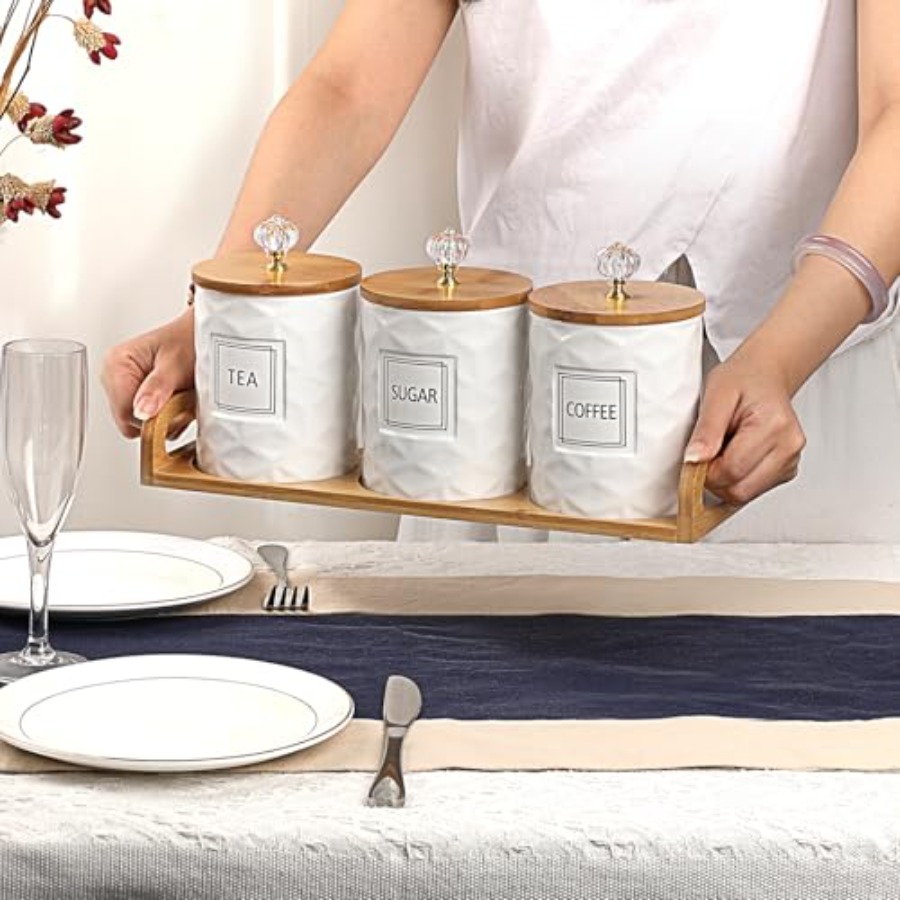 Set of 3 Ceramic Canisters Set - Coffee Tea Sugar Container Set review and price