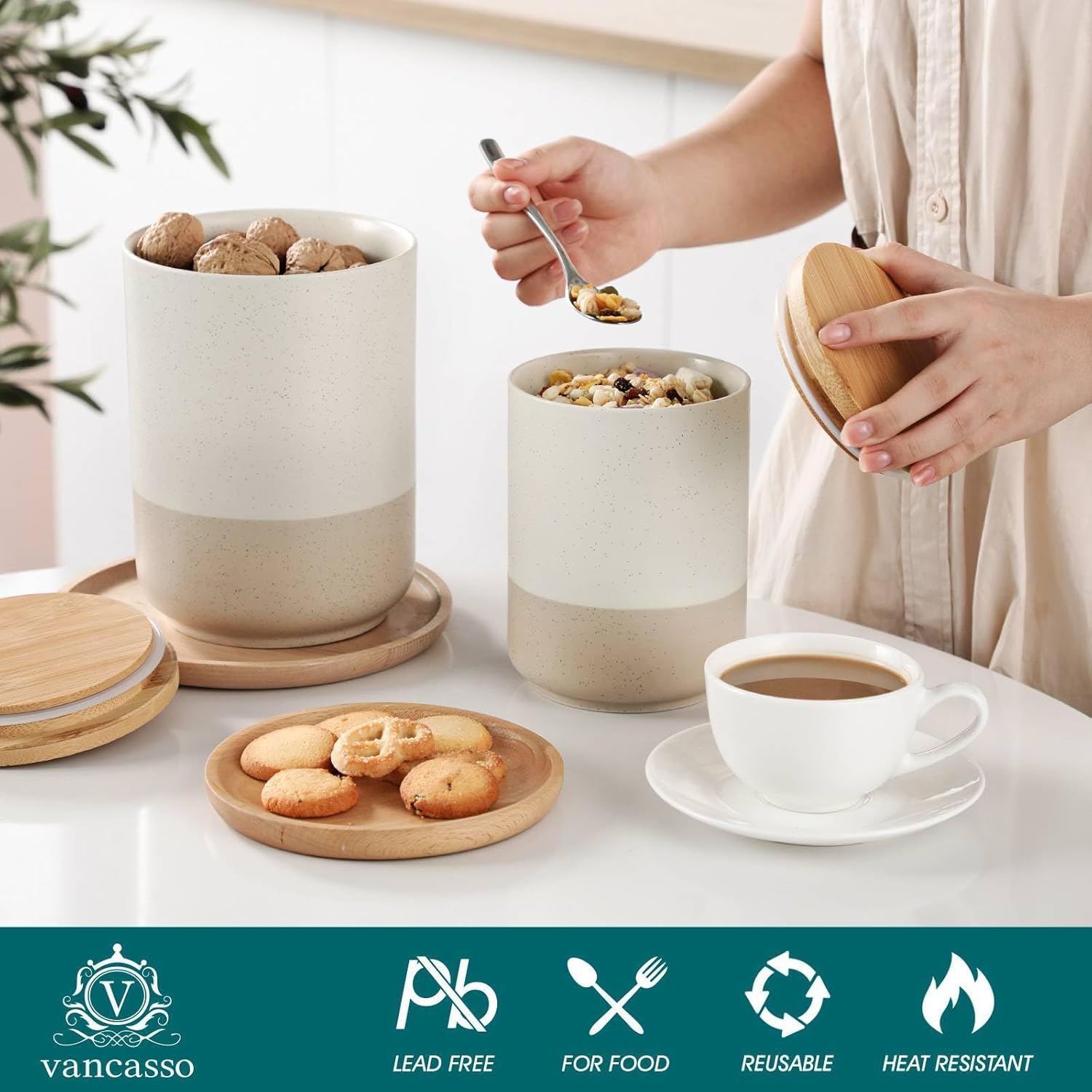 Sabine Ceramic Canister Set wi - Coffee Tea Sugar Canisters review and price