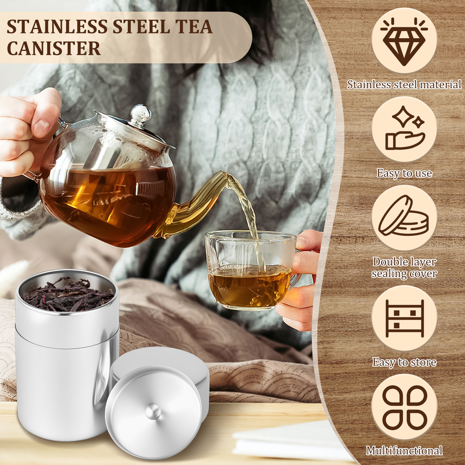 Stainless Steel Tea Leaf Tins  - Coffee Tea Sugar Canisters review and price