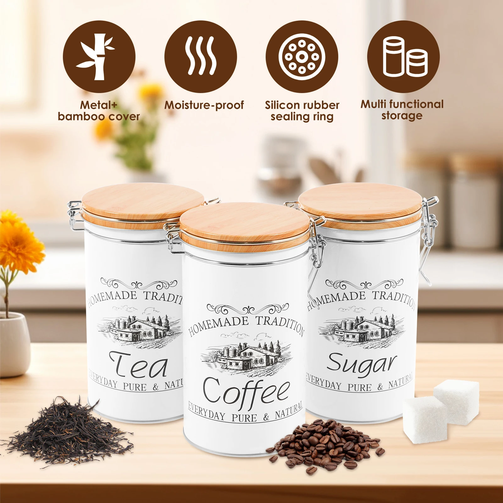 3Pcs/Set Tea Coffee Sugar Cani - Coffee Tea Sugar Container Set review and price