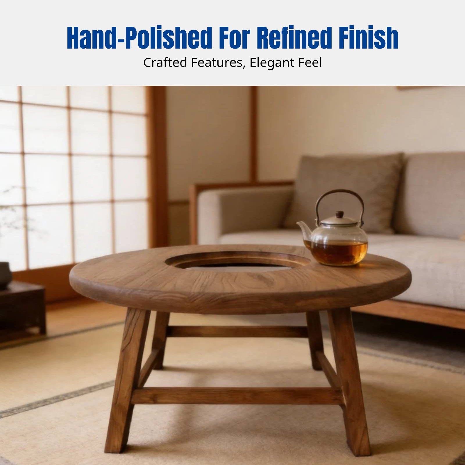 Sturdy Elm Wood Round Tea Tabl - Cast Iron Teapot review and price